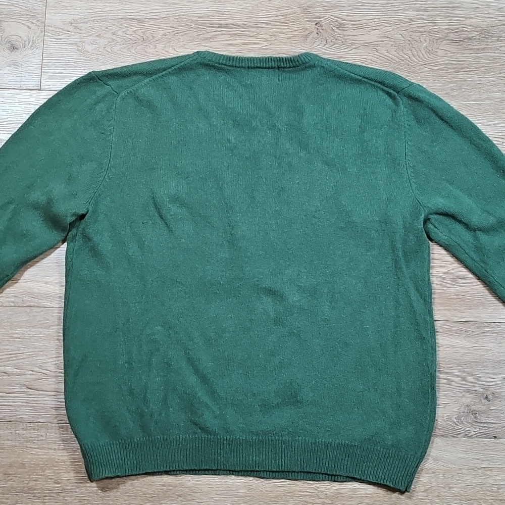 American Eagle Wool Cotton Blend Knit Forest Green V Neck Pullover Sweater - Picture 7 of 13